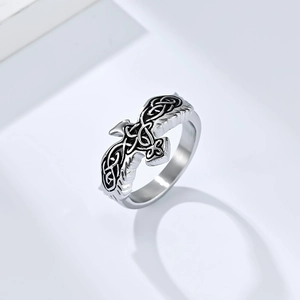 Vintage Celtic Knot Eagle Ring in stainless steel with a retro Nordic oxidized silver finish