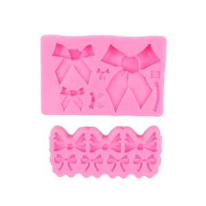 Juego de moldes de silicona rosa con varios diseños de lazos para decoración de pasteles DIY