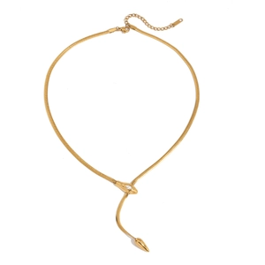 Lussuosa collana a Y a serpente in acciaio inossidabile dorato 18K con zircone