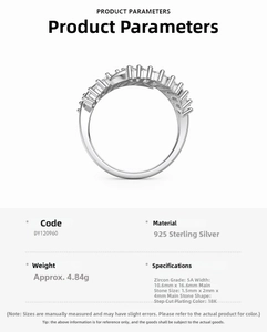 Detail of S925 sterling silver ring with 5A trapezoid zircon inlay and 18K plating
