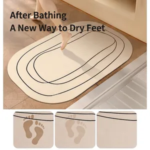 Oval diatomaceous mud bath mat with minimalist black lines and quick-dry technology