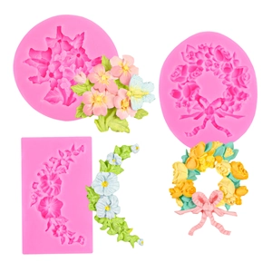 Floral relief silicone mold set for resin art including wreaths and bows with fine details