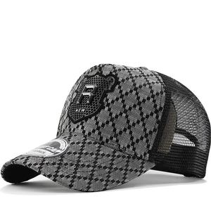 Mesh Trucker Baseball Cap Cotton Polyester Breathable Sunshade Adjustable Snapback Diamond Pattern R Logo Unisex