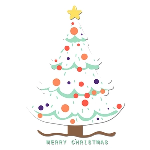 Sticker sapin de Noël blanc avec boules colorées et texte Merry Christmas joyeux