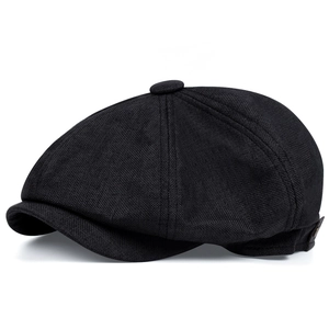Klassische britische schwarze Leinen-Schirmmütze im Vintage-Stil mit acht Paneelen