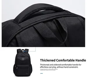 Close-up of thickened ergonomic handle on a black durable waterproof backpack