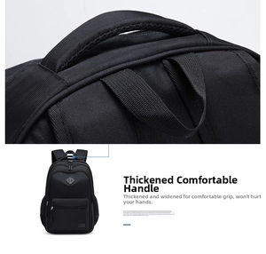 Close-up of thickened ergonomic handle on a black durable waterproof backpack