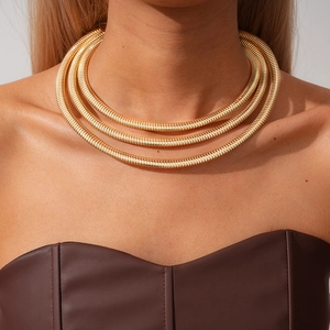 Multi Layer Choker Necklace Metallic Snake Chain Geometric Round Iron Spring Fashion Minimalist Jewelry For Women