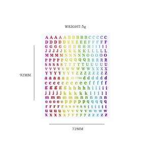Rainbow gradient 3D alphabet nail art stickers with uppercase and lowercase letters