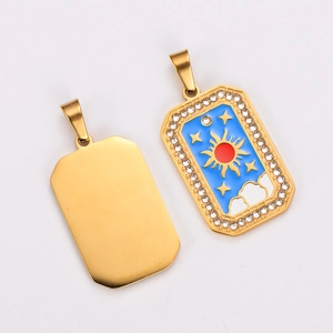 Collana con ciondolo tarocchi vintage dorato con sole in smalto blu e cristalli zirconi