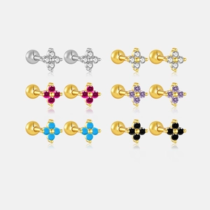 925 Sterling Silver Four Leaf Clover Stud Earrings For Women Elegant Rhinestone Inlaid Screw Back Earrings Commuting Jewelry
