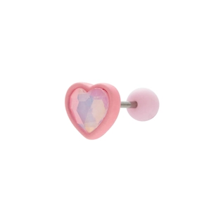 Pink heart-shaped stainless steel screw back stud earrings with faceted gemstone