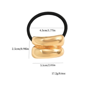 Elastic black hair tie featuring a minimalist gold geometric metal cuff decoration