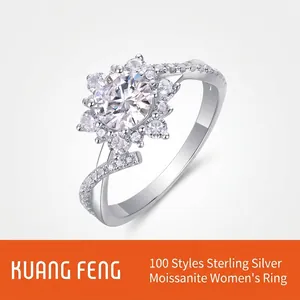 Moissanite Rings 925 Sterling Silver 18K Gold Plated Engagement Wedding Ring Sparkling Halo Design For Women