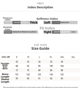 Detailed size chart for lace palace dress including bust, waist, and length measurements