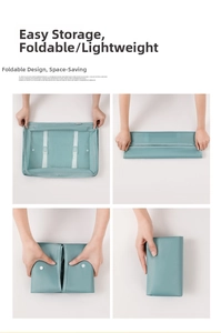 Detail showing the step-by-step folding process of the portable travel organizer bag