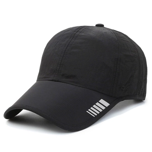 Black breathable quick-dry baseball cap with reflective stripes and mesh side panels