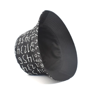 Fashionable black bucket hat with white number print for outdoor sun protection