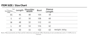 Size guide for faux fur coat showing length, shoulder, chest, and sleeve measurements