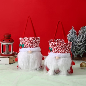 Christmas Gnome Gift Bags Knitted Faux Fur Faceless Old Man Candy Tote Bag For Holiday Party Decoration