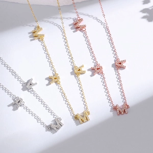 S925 sterling silver MAMA letter necklace with sparkling diamonds in three colors