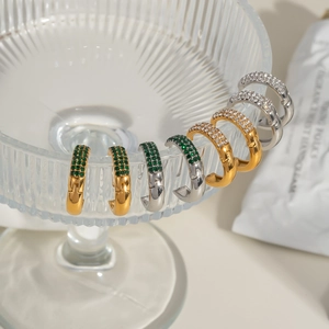 18K gold and silver plated stainless steel C-shape earrings with zircon inlay sets