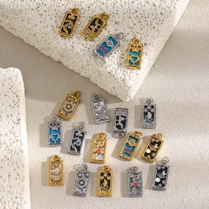 18K gold plated stainless steel tarot card pendants with sun moon star enamel details