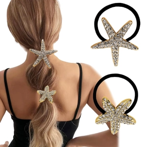 Rhinestone Elastic Hair Ties Zinc Alloy Starfish Bow Geometric Elegant Ponytail Holder Fashion Hair Accessories For Women