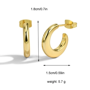 Orecchini a cerchio a C dorati lucidi per donna, design minimalista chunky da 1,8cm