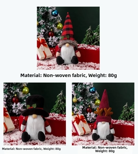 Detailed view of three Nordic Christmas gnomes made of non-woven fabric and plush material