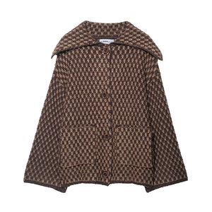 Women Vintage Knit Jacket Geometric Pattern Long Sleeve Lapel Collar Button Up Loose Casual Outwear With Pockets