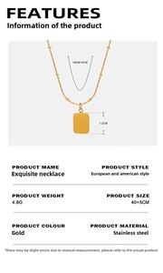 Macro view of 18K gold plated steel necklace with CH☆RM engraved square pendant detail