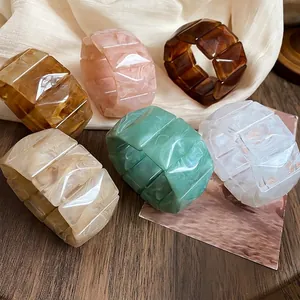 French retro colorful acrylic bracelets with elegant marble texture and elastic design