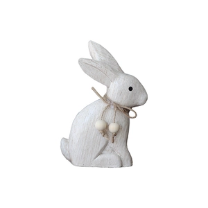 Rustieke houten paashaas met vintage houtnerf en decoratie van henneptouw met strikje