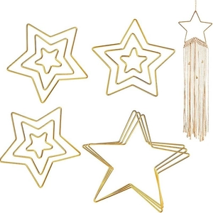 Golden star-shaped metal wire frames in various sizes for DIY dreamcatcher crafts