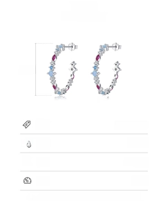 Detailed specs of S925 sterling silver C-hoop earrings with multi-color faceted zircon