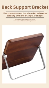 Close-up of walnut wood knife block with stable stainless steel triangle support stand