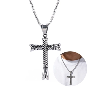 Polished silver viking totem twisted cross pendant necklace with stainless steel chain link