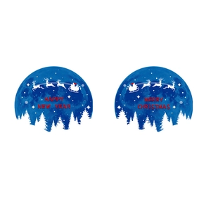 Blue Christmas window stickers with Santa, reindeer and forest for mall holiday decoration