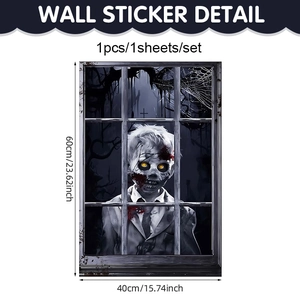 Halloween scary zombie boy PVC static window sticker for party glass decoration 60x40cm