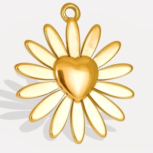 Daisy Flower Heart Pendant 304 Stainless Steel 18K Gold Plated DIY Jewelry Making Charm For Necklace Bracelet