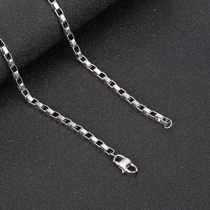 Polished silver titanium steel box chain necklace with lobster clasp closure for street style