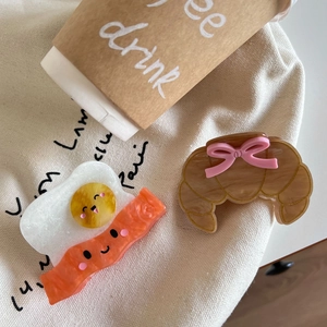 Creative Food Shaped Acetate Hair Claw Clips Cute Smiley Fried Egg Bacon Croissant With Bowknot Shark Clip Hair Accessories For Women