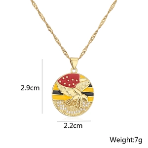 Detailed size chart for the gold plated eagle pendant necklace with enamel inlay