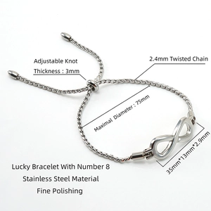 Detailed size parameters of infinity symbol stainless steel adjustable bracelet