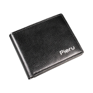 Portafoglio bifold classico da uomo in pelle martellata nera con logo Pieru