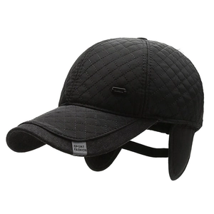 Winter baseball cap for men featuring diamond quilting and foldable ear protection flaps
