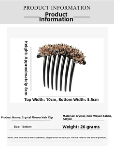 Macro detail of elegant 10x8cm crystal flower hair comb with resin teeth for bun styling