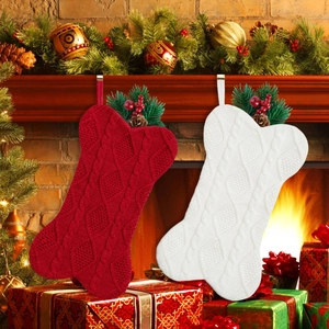 Calcetines de Navidad de Punto con Forma de Hueso de Perro Decoración Colgante de Árbol de Navidad para Chimenea Fiesta Hogar