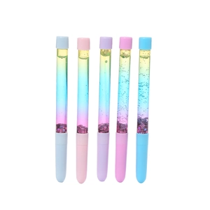 Set of 5 creative quicksand neutral pens with glitter liquid and pastel rainbow caps